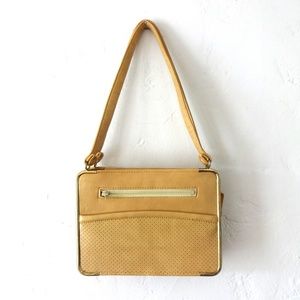 Tan Perforated Faux Leather Purse Shoulder Bag